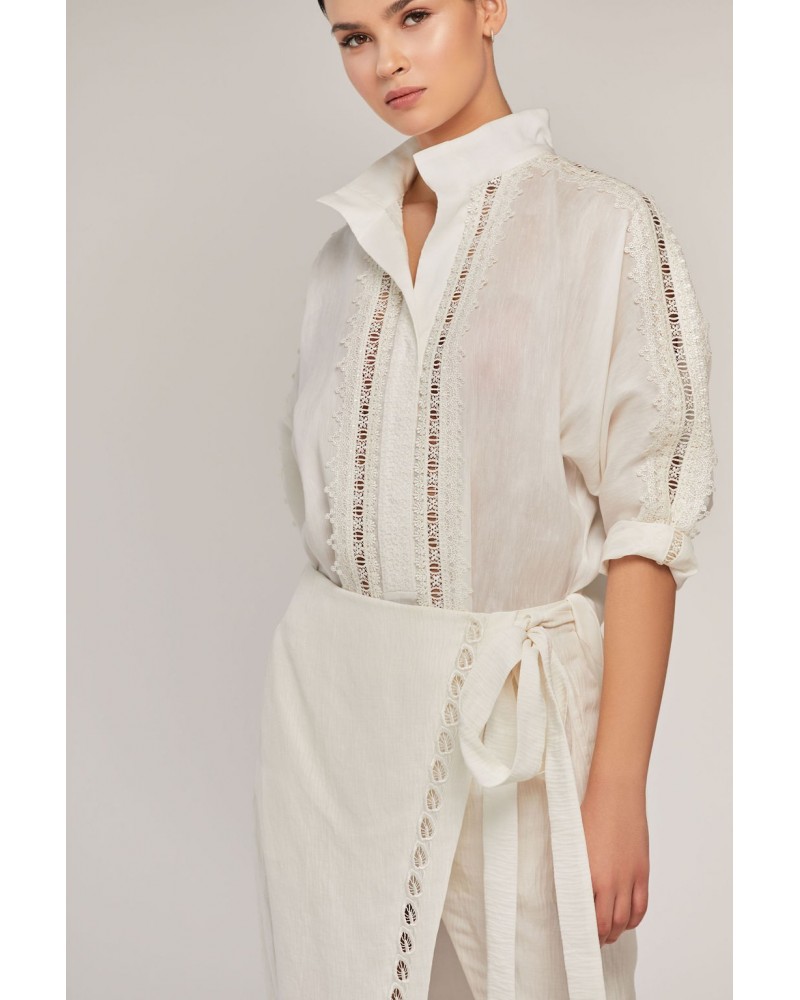 Silk Linen Embroidered Blouse