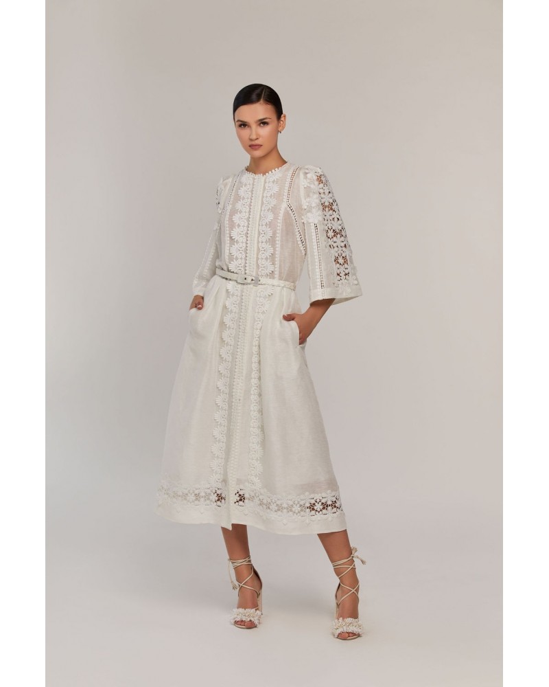 lace embroidered midi dress